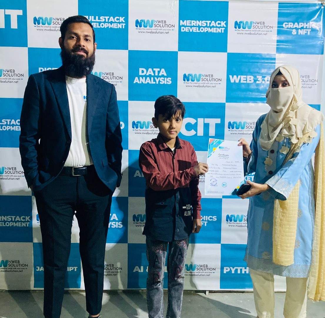 A proud certification ceremony led by Muhammad Bilal Shamshad, CEO of Nweb Solution, recognizing the dedication and achievements of students who successfully completed their professional training programs. At Nweb Solution, we believe in empowering learne